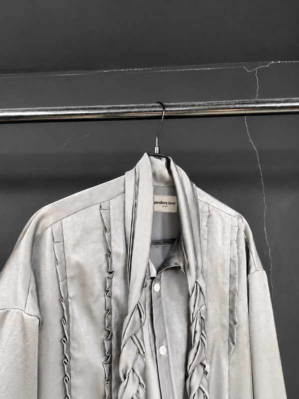 Ash Ribbon Pleated Shirt