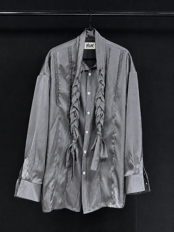 Ash Ribbon Pleated Shirt