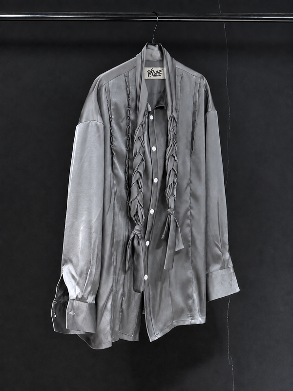 Ash Ribbon Pleated Shirt