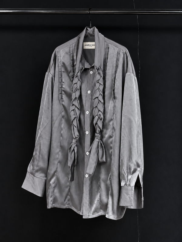 Ash Ribbon Pleated Shirt