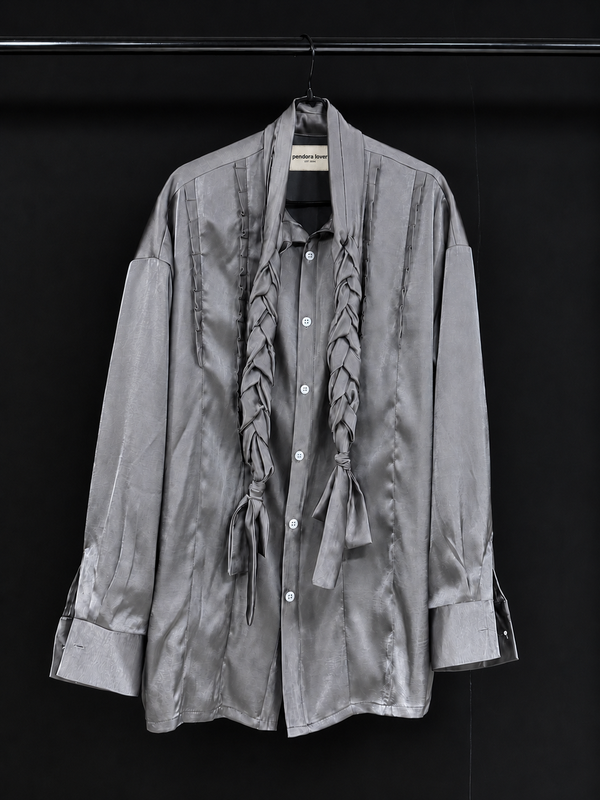 Ash Ribbon Pleated Shirt