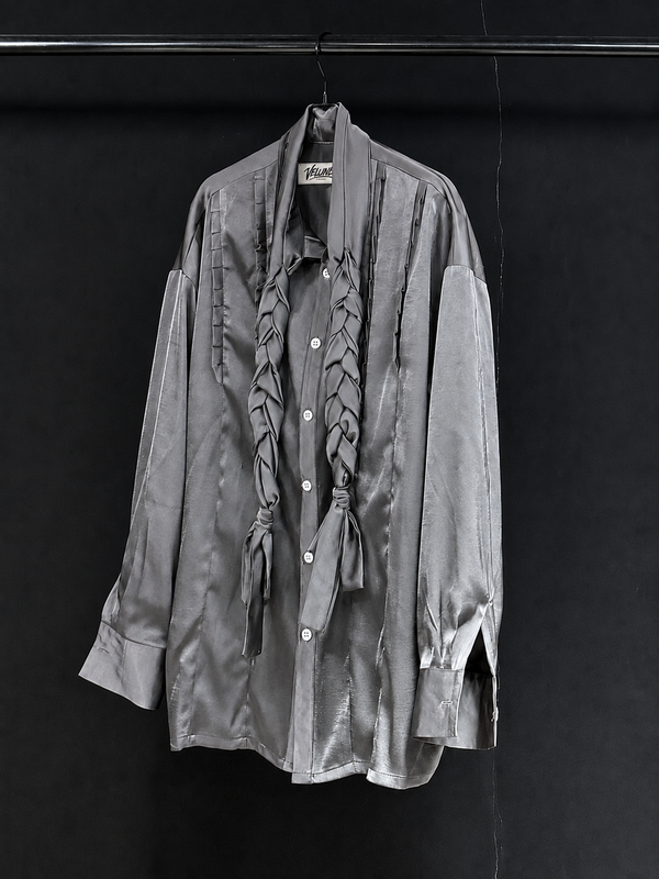 Ash Ribbon Pleated Shirt