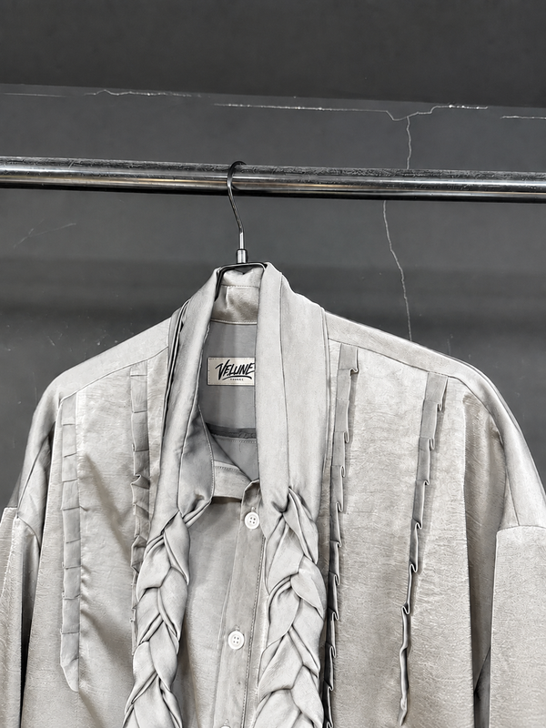 Ash Ribbon Pleated Shirt